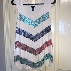 Womens Chevron Stripe Sequins Tank